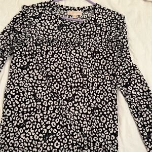 Michael Kors Black and White Snow Leopard-Print Long Sleeve Top